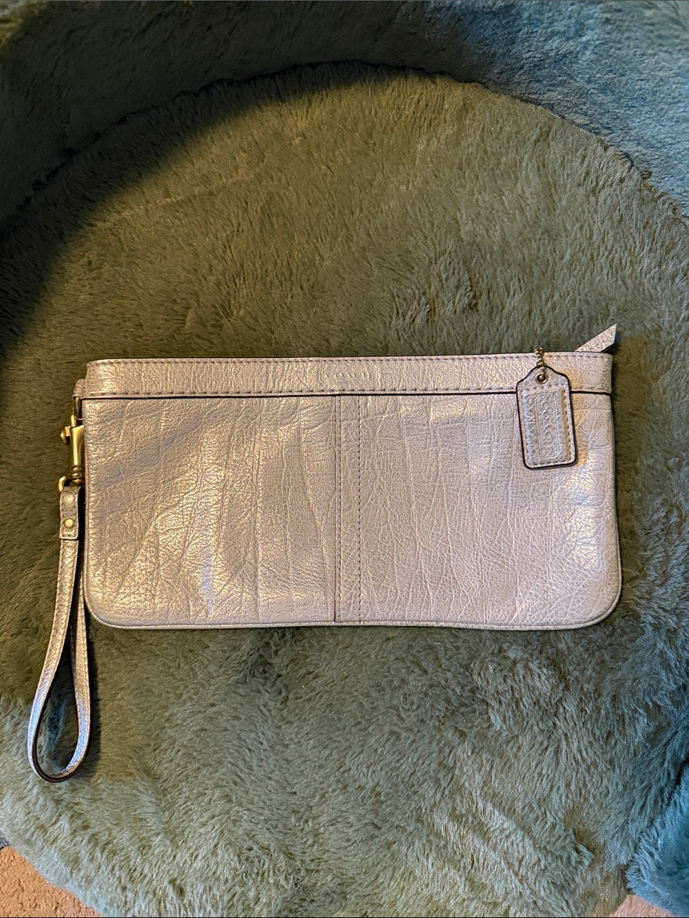 Coach Gold/Silver Leather Wristlet. 10 x 5.5